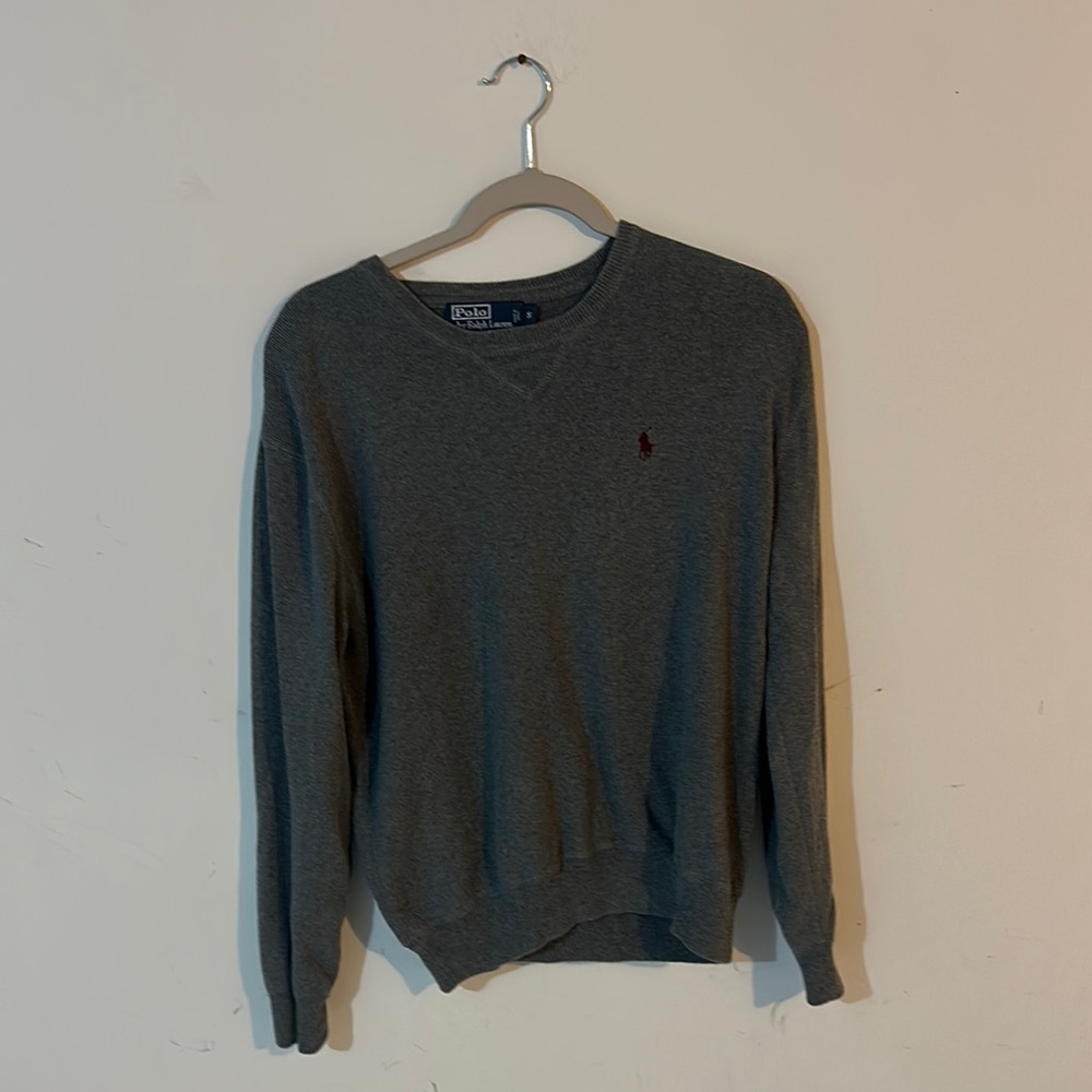 Classic Gray V-Neck Sweater with Embroidered Detail